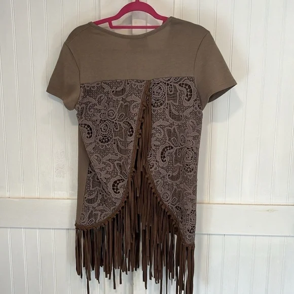 Judith March short sleeved brown top with fringe size M - Picture 2 of 10